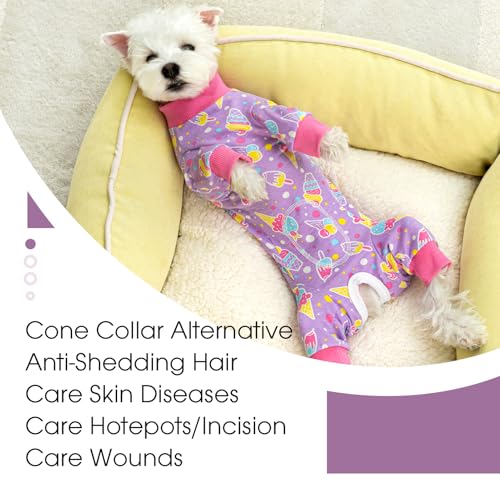Image of Dog Surgery Recovery Suit for Small Dogs, 4-Legged Dog Onesie After Surgery with Back Snaps, Breathable Cotton Spay and Neuter Bodysuit for Female and Male Dogs