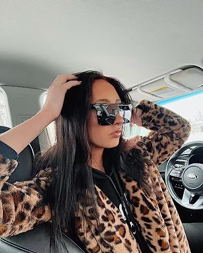 Image of FEISEDY Oversized Square Trendy Sunglasses Womens Mens Futuristic Flat Top Visor Shades UV400 B2470