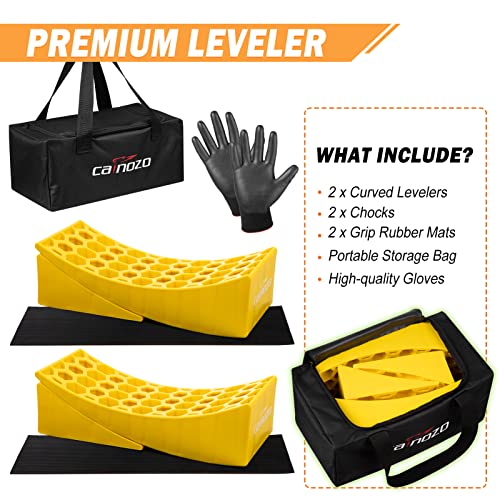 Cainozo Rv Leveling Blocks Camper Leveler 2 Pack With Carrying Bag,Leveler Chocks Precise Camper Leveling Includes Two Curved Levelers,Two Rubber Grip Mats,Two Chocks,And A Carrying Bag Yellow #TOP7