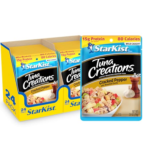 Image of StarKist Tuna Creations Cracked Pepper with Roasted Garlic Pouch (2.6 oz-24 Pack) Wild Caught, High Protein Seafood, Soy & Gluten Free, No Draining, Ready to Eat for Salads & Sandwiches