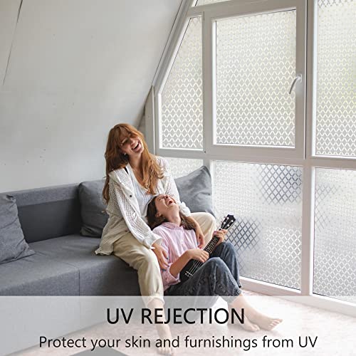 Feomos Static Cling Lattice Window Film, Window Privacy Film, Frosted Window Cling, Decorative Vinyl For Window Door Glass Uv Rejection 17.5X118 Inches #TOP3