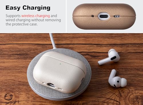 Image of Haobobro Handmade Case - for AirPods Pro 3 Case Cover - Premium Vegan Leather with Cross-Grain Texture, Wireless Charging Compatible, Drop Protective Hard Cover for AirPods Pro 3rd Generation - Gold