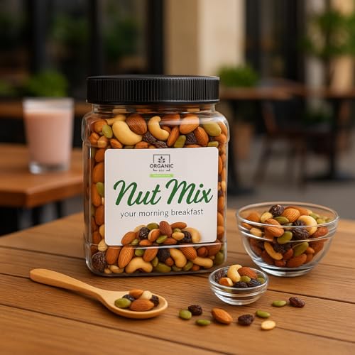 Image of Organic Box Healthy Nutmix 250gm, Dried Almonds, Black Raisins, Cashewnuts, Black Dates & Many More. (Jar Pack)