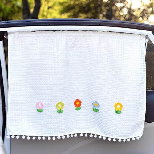Wuyaoyao 2PCS Car Window Curtains, Cute Blockout Car Side Window Shade Privacy Curtains for Baby with Suction Cups, Vehicle Sun Shade Blocker for Windows, UV Protection & Glare Shield (Sunflowers)