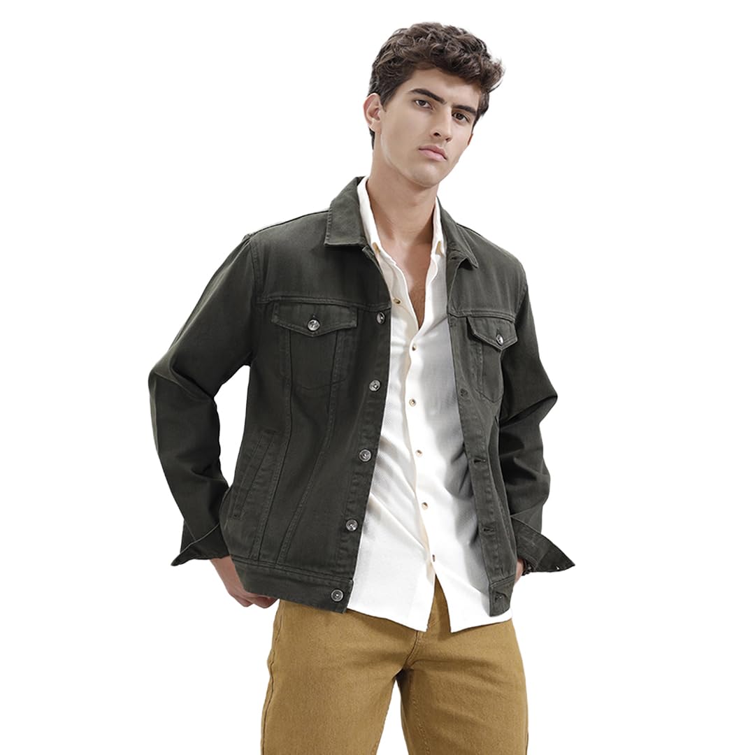 wrogn Men's Pure Cotton Jacket | Solid Trucker Design | Slim Fit-picture-20