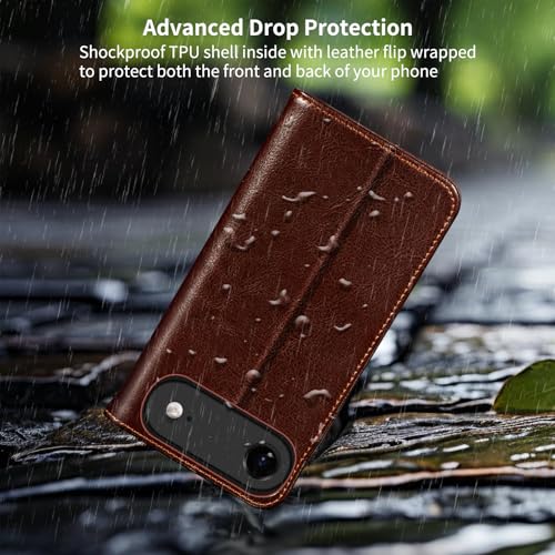 Belemay Genuine Leather Wallet Case for iPhone 17 Air, Premium Cowhide Leather Two-Tone Effect, RFID Blocking Card Holders, Shockproof TPU Shell, Kickstand, Flip Cover for iPhone Air 2025 6.5", Brown by Belemay - Image 7