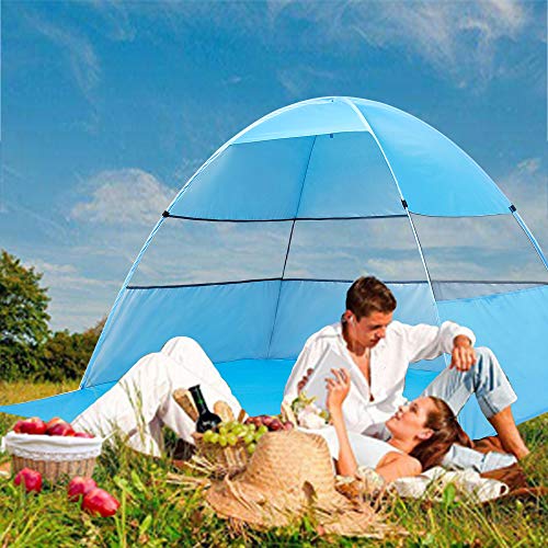 Wilwolfer Beach Tent Pop Up Sun Shelter Plus Cabana Automatic Canopy Shade Portable Uv Protection Easy Setup Windproof Stable With Carry Bag For Outdoor 3 Or 4 Person (Blue) #TOP6