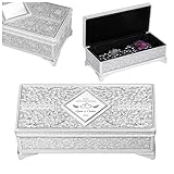 Cadeau Mémorable : Offrez un cadeau femme personnalisé avec cette boite à bijoux femme, un choix idéal pour un cadeau bapteme fille ou un anniversaire femme. Sa finition argentée et la forme élégante en font un cadeau inoubliable.