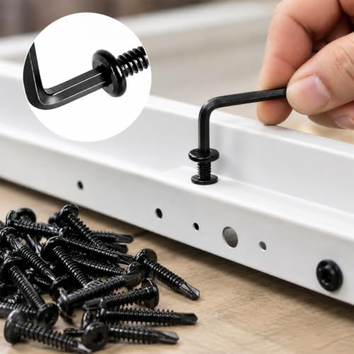 120 sztuk wkrętów samogwintujących ze stali nierdzewnej, 5,5 x 35 mm, wkręty samogwintujące, czarne, płaskie, sześciokątne, wkręty do metalu, drewna, tworzywa sztucznego, 120 sztuk