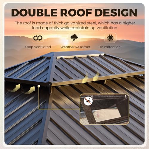 YOLENY-12-x-16-Gazebo-Hardtop-with-Aluminum-FrameGalvanized-Steel-Double-Roof-Gazebos-with-Curtain-and-NettingOutdoor-Metal-Pergolas-for-Garden-Lawn-Deck-Brown YOLENY 12 x 16 Gazebo Hardtop with Aluminum FrameGalvanized Steel Double Roof Gazebos with Curtain and NettingOutdoor Metal Pergolas for Garden Lawn Deck Brown