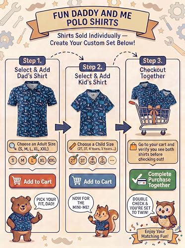 Image of Unique Baby Boys Daddy and Me Matching Fish Pattern Polo Shirt