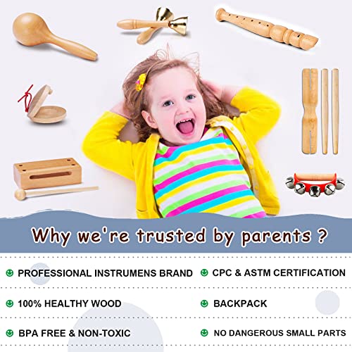 Looikoos Toddler Musical Instruments, Eco Friendly Musical Set For Kids Preschool Educational, Natural Wooden Percussion Instruments Musical Toys For Boys And Girls With Storage Bag #TOP3