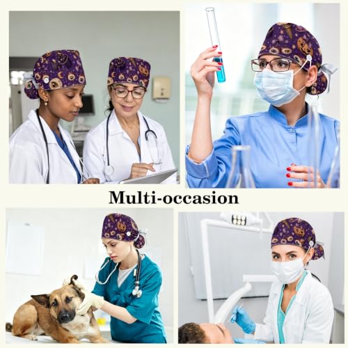 Image of Butterfly Scrub Cap Women with Ponytail & Buttons Adjustable Surgical Nurse Hat with Cotton Sweatband for Long Hair