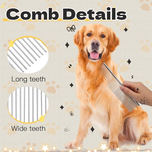 Biaungdo 2 Pcs Dog Grooming Combs Set, Metal Dog Comb for Removing Tangles and Knot, Cat Brush Grooming Tool for Long Haired Pets - Thumbnail 3