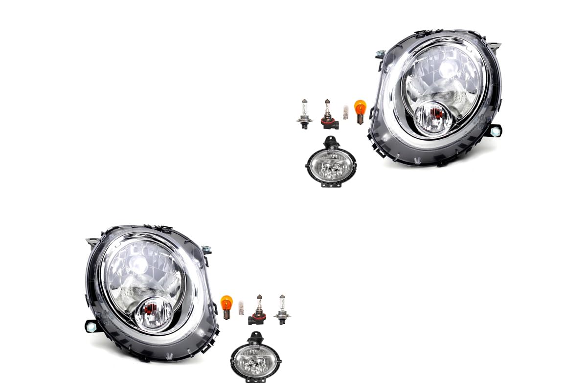 Johns, Juego de faros delanteros halógenos para BMW Mini R55 56 57 58 59 10/06 H4 izquierda y derecha + faros antiniebla + bombilla