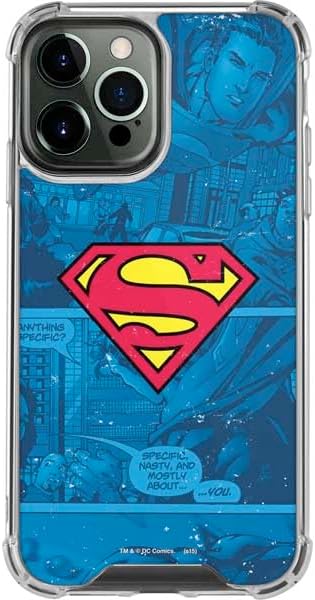 Skinit Clear Phone Case Compatible with iPhone 13 Pro Max - Officially Licensed DC Comics Superman Logo Background Pattern Design