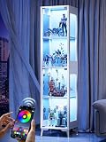 Zephome Glass Display Cabinet, 4-Tier Curio Cabinet, Adjustable Shelves, 60,000 Color Lights for Collectibles, Storage Cabinet with Door, Glass Display Case & Bookcase, App & Remote Control, White
