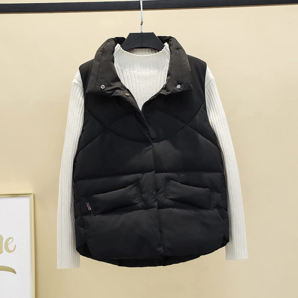 &ET Damen Weste,Damen Weste Schwarz Stehkragen Warme Ärmellose Steppjacke Mit Knöpfen Reißverschluss Gepolsterte Taschen Winter Baumwollweste Für Mädchen Damen