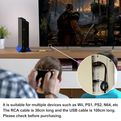 Image of RCA to HDMI Converter, AV /Composite to HDMI Cabler Adapter Support 1080P,4:3 /16:9 Switch Compatible with WII, PS2, PS3, N64