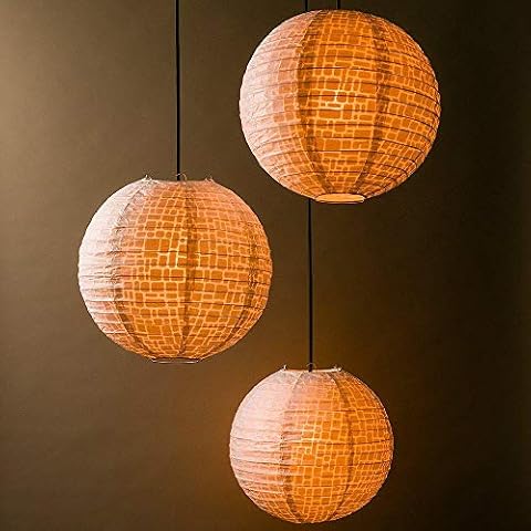Quasimoon PaperLanternStore.com Bulk Pack (3) 12 Inch Modern Stone Japanese Kozo Unryu Fibrous Paper Lantern Shade, Hanging Decoration Cover
