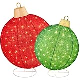 Best Choice Products 2pc Large Outdoor Christmas Ornament Set, Lighted Pop-Up Ball Holiday Decoration w/ 180 Warm White LED Lights, 8 Light Functions, Stand, 8 Ground Stakes - Red/Green