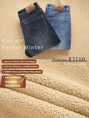 ziilay Verdickte Lammfleece Thermojeans Herren Thermohose Schneehose Teddyfleece gefütterte Winterhose Stretch 8316hSXBL36W32L