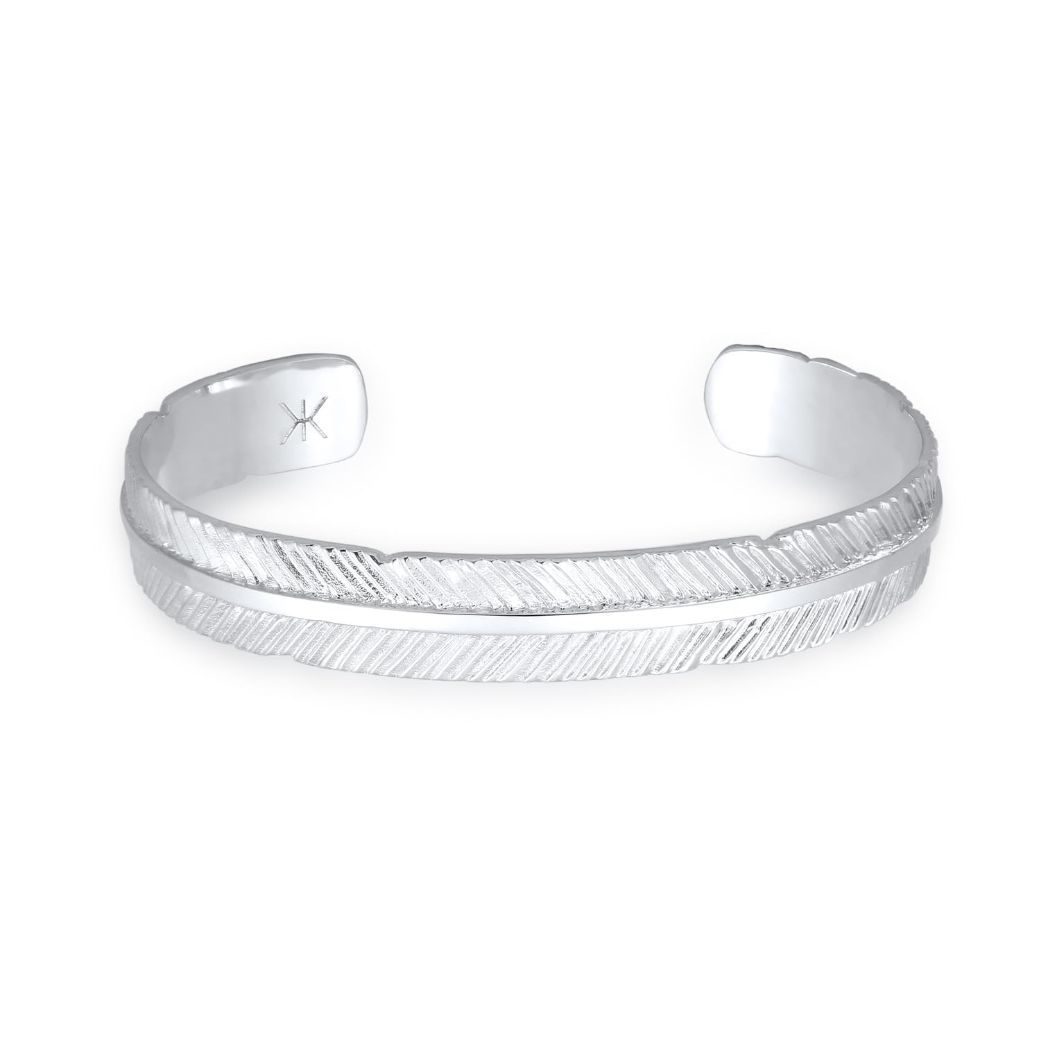 Kuzzoi Pulsera de plata maciza para hombre, plata de ley 925 pulida, diseño de plumas, pulsera para hombre, estilo bohemio