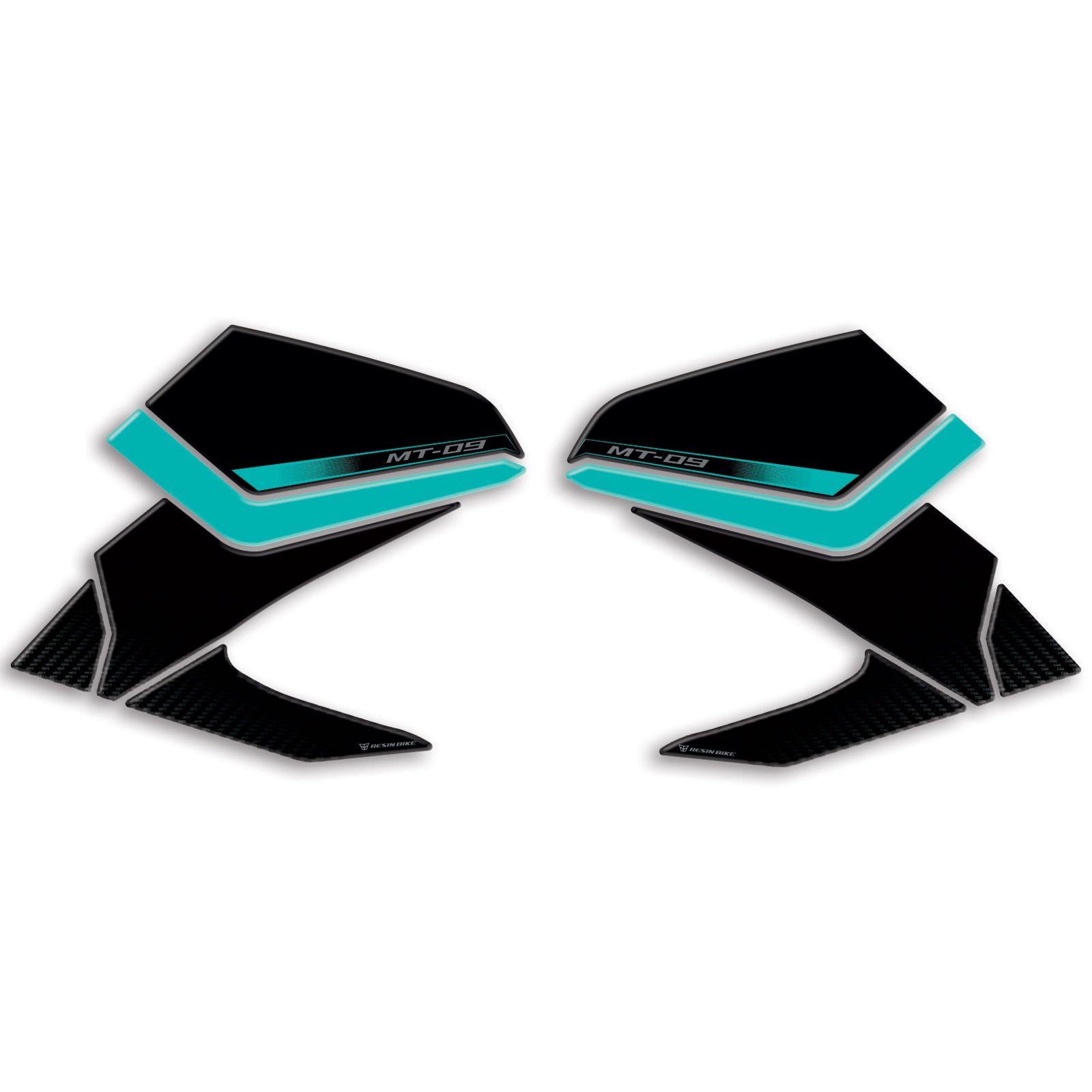 Resin Bike naklejki moto kompatybilne z Yamaha MT-09 2024 Midnight Cyan. Ochrona korka zbiornika paliwa przed uderzeniami i zadrapaniami. żywiczne naklejki z efektem 3D, wyprodukowane we Włoszech