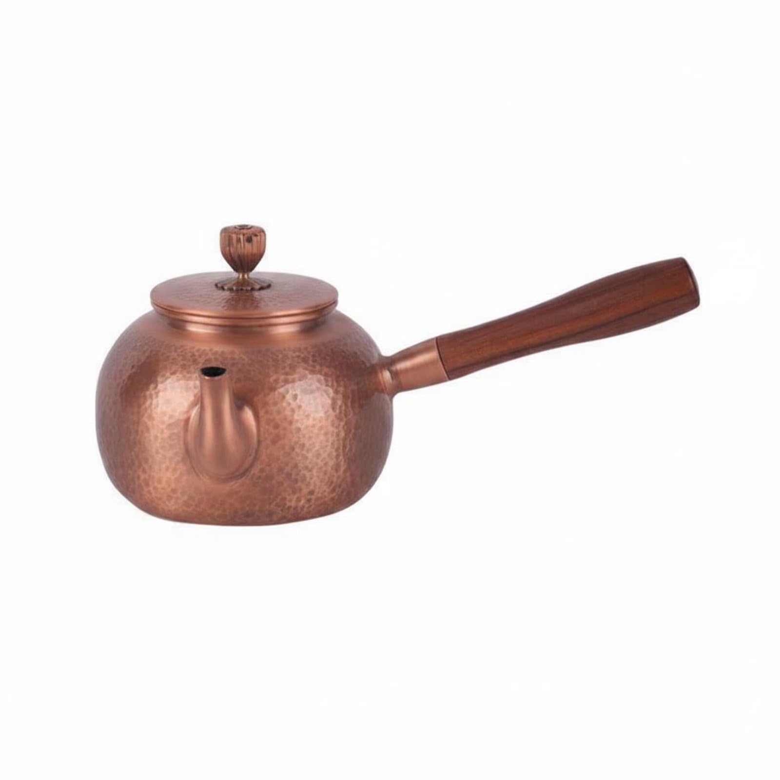 Teiera in Rame Artigianale Tradizionale Pentola Manico Termoresistente Fondo Spesso per Distribuzione Calore Bollitura Acqua Infusione Tè Adatta per Arredamento Casa Collezionismo, Cw06c1