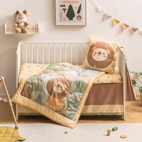 Image of ROBOTIME Bedding Set for Baby, 5-Piece Baby Bedding Set for Boys Girls, Standard Size Soft Baby Bedding Set, Jungle Animals Style