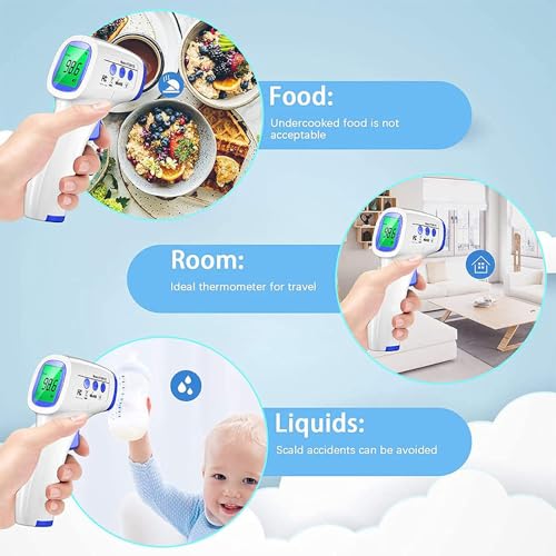 Image of DR VAKU Digital Thermometer For Fever Non-Contact Laser Infrared Forehead Thermometer Temperature Gun Accurate Reading with Large Display Battery Included] - White and Dark Blue, Plastic