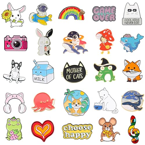 SINCCO 20/40/50 Pcs Cute Enamel Backpack Pins, Funny Anime Enamel Lapel Pins Bulk Set Cool Brooch Button Pins Badge Aesthetic for Backpacks, Bag, Jacket, Kids, Girls, Festival Present (Random Style)