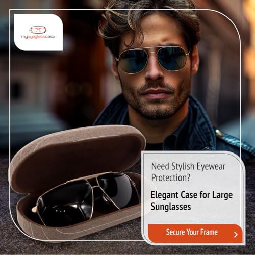 Image of MyEyeglassCase - Large Sunglasses Case - Hard Glasses Case Holder w /Pouch & Cloth - Eyeglass Case Aviator Frames Men & Women