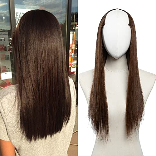 Light Brown U Part Wig Full Head Hair Extensions Clip in Long 20 Inch Straight Synthetic Hair Pieces for Women SARLA