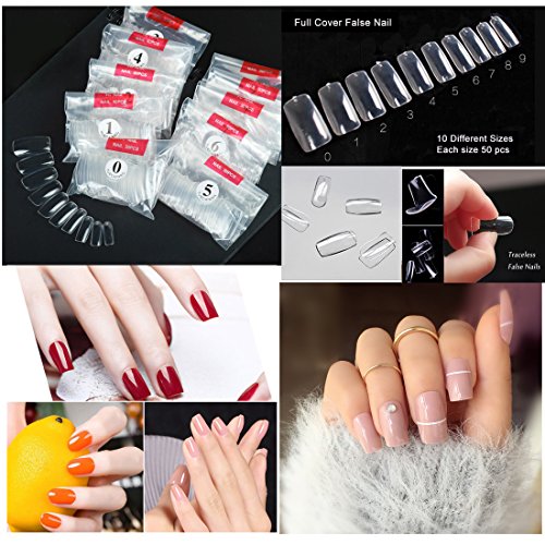 500Pcs Fake Nail Tips Full Cover Square Clear Acrylic False Nails Kit With Decoration Rhinestones, Polish Transfer Soft Sponge Manicure Tools For Teens Women Girls Fingernail Diy Design (Bi005A) #TOP3