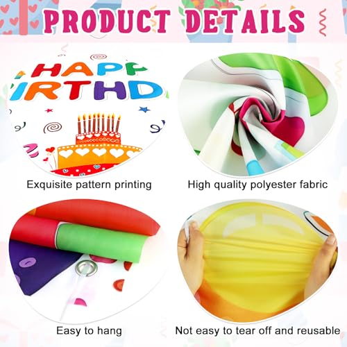 Image of Happy Birthday Backdrop Banner, Colorful Birthdays Banner Backdrop Happy Birthday Party Decorations Yard Sign Background for Kids Birthdays Party Indoor Outdoor Decorations (6x3.6ft)