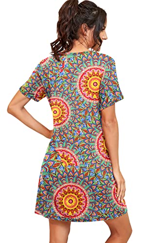 Image of PrinStory Nightgowns for Women Short Sleeve Night Gowns Pleated Sleep Shirt Ladies Nightshirt Soft Sleepwear