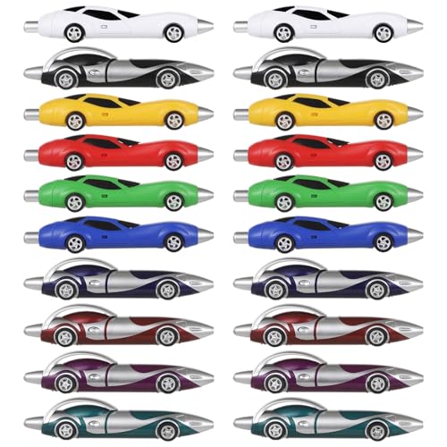 Stylos de voiture de course en lot de 20 pièces colorées pour l'école