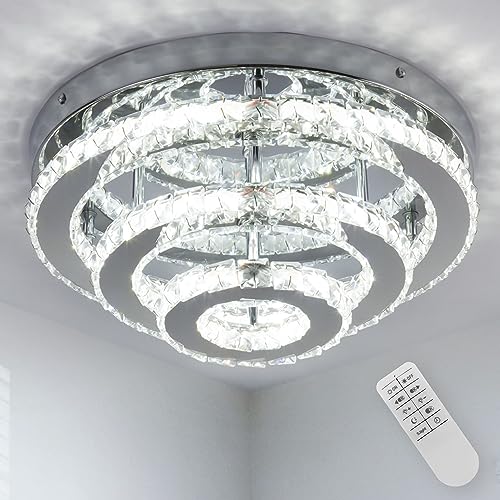 CXGLEAMING 13.8' Moderne Kronleuchter-Deckenlampe LED Kristall Deckenleuchte 3-Schicht Runde Kronleuchter Dimmbar Deckenleuchten für Wohnzimmer Schlafzimmer Esszimmer Küche