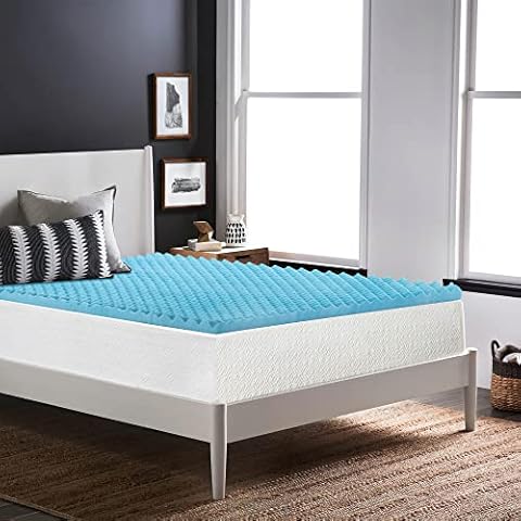 Zayton, 1-Inch Premium Convoluted Gel Memory Foam Toppers for Enhanced Comfort and Support, Full, Blue Cover