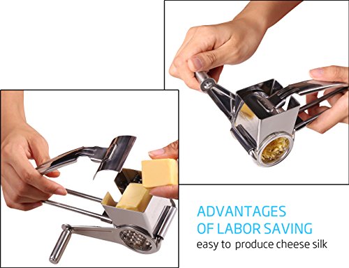 Rotary Cheese Grater - Lovkitchen Cheese Cutter Slicer Shredder With 3 Interchanging Rotary Ultra Sharp Cylinders Stainless Steel Drums & Slicer #TOP5