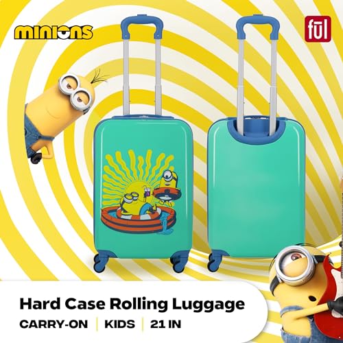 FUL Unisex Kid's Minions 21 Inch Carry On Luggage, Hardshell Rolling Suitcase with Spinner Wheels, Teal2