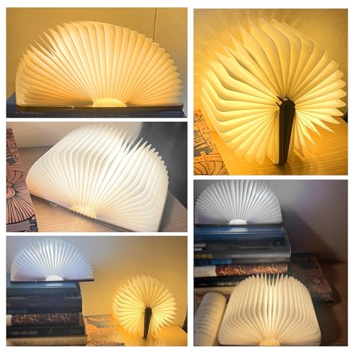 DLUFYEI Luz de livro de madeira, luz de leitura noturna LED, lâmpada de livro dobrável para mesa de