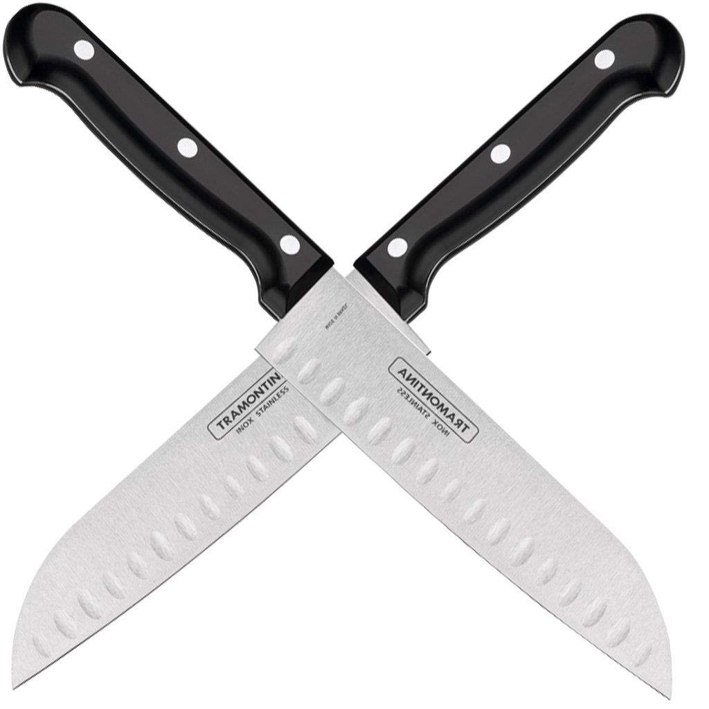 Tramontina Ultracorte 7 Inches Santoku Knife with Stainless Steel Blade and Black Polypropylene Handle