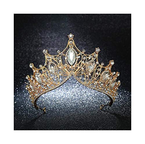 AdorabFruit Diadème de princesse en cristal fait à la main pour reine Strass Diadème Accessoire pour cheveux de mariage (couleur métallique : doré)
