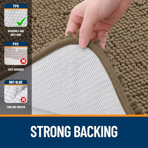 Image of OLANLY Bathroom Rugs Sets 2 Piece, Soft Absorbent Chenille Bath Mats Area Rug Set, Non-Slip, Quick Dry, Machine Washable Bath Mats for Bathroom, Home Decor Accessories (47 inchx20 inch+30 inchx20 inch, Tan)