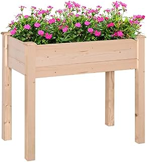 Outsunny Garden Rectangular Wooden Planting Flower Elevated Raised Bed Stand Pot Outdoor Planter Vegetable Herb Holder Display Box - 86L x 46W x 76Hcm