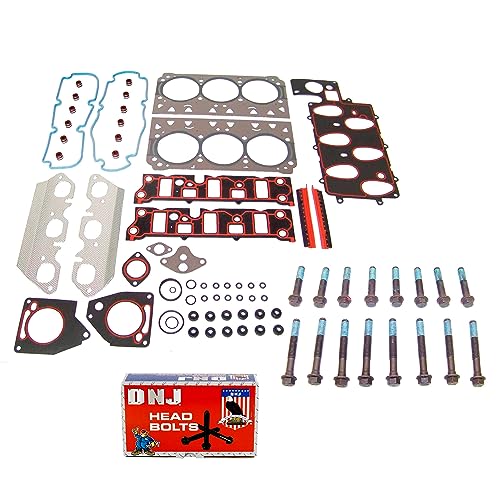 Image of DNJ HGB3186 Engine Cylinder Head Gasket Set with Head Bolt Kit, Complete Repair Set for 1997-2002 Chevrolet Pontiac Camaro Firebird 3.8L V6 12V OHV 3800cc