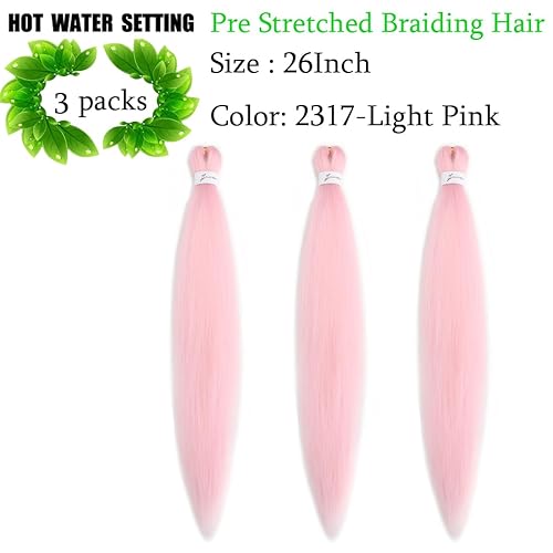 Miniatura 2 de Cabello trenzado preestirado de 26 pulgadas, 3 paquetes de cabello sintético rosa trenzado, cabello de ganchillo con ajuste de agua caliente para