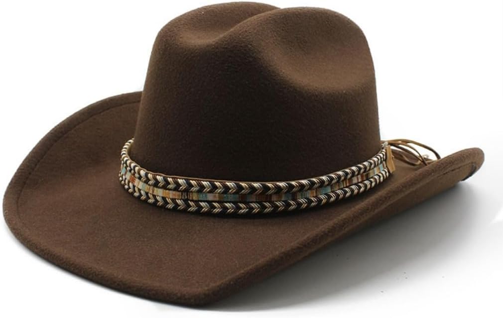 Western Cowboy Hat, Brown Felt, Braided Band, Wide Brim